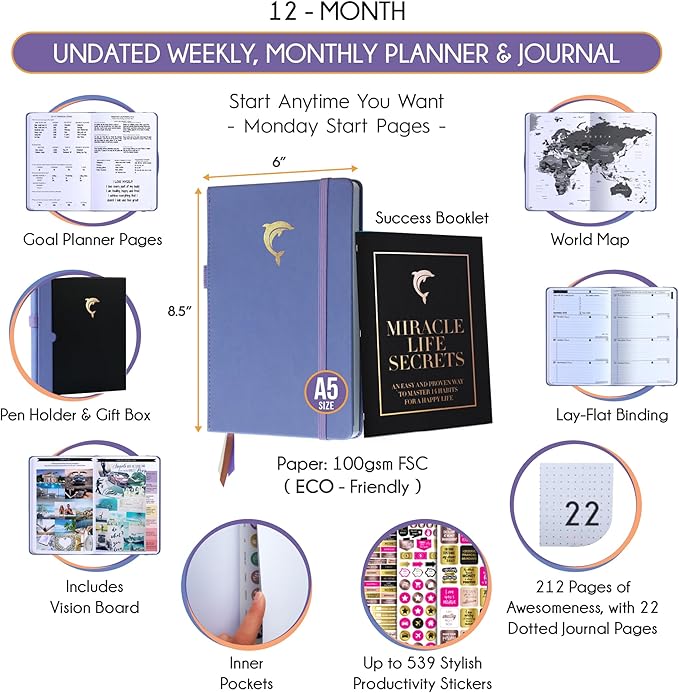 Journal for Men- Undated Daily, Weekly & Monthly Planner with Budget Section | A 12 Month Journey to Increase Productivity & Happiness | Life Organizer & Gratitude Journal - Horizontal Format-DeskLoop Office