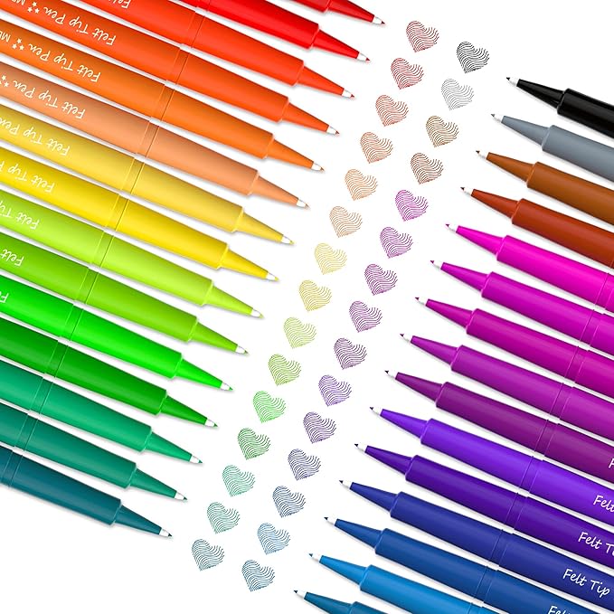 Lelix 30 Colors Felt Tip Pens, Medium Point Assorted Markers Pens For Journaling, Writing, Note Taking, Planner Coloring, Perfect for Art Office and School Supplies-DeskLoop Office
