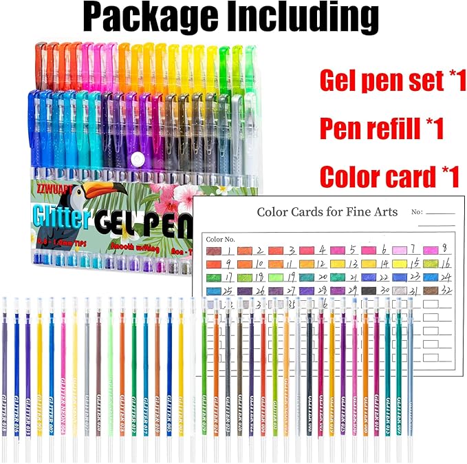 Glitter Gel Pens for Coloring Book,72 Color Gel Pens Set including 36 Color Gel Pen with 36 Refills,40% More Ink Colored Gel Pens for Drawing, Doodling, Scrapbook, Journaling-DeskLoop Office