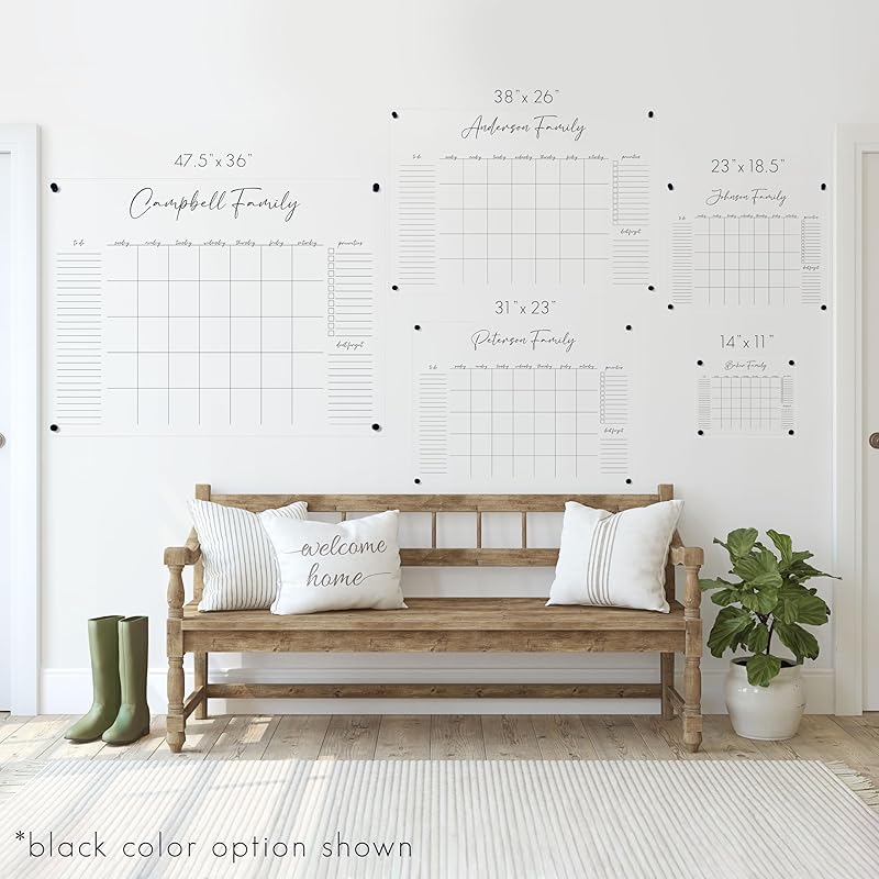 Personalized Clear Acrylic Calendar for Wall, Calendar Whiteboard for Wall, Dry Erase Wall Calendar, Wall Calendar Organizer System for Home (Cursive, Blush, 23"W x18.5"H)