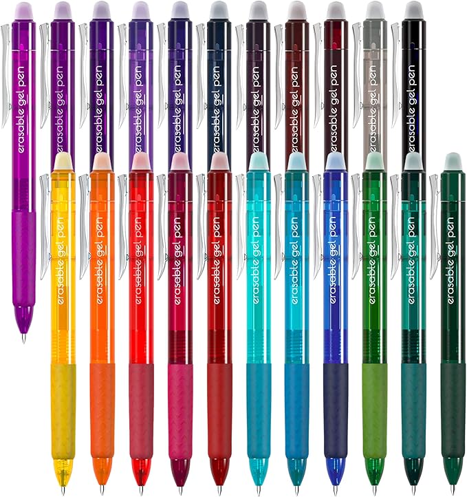 Vanstek 22 Colors Retractable Erasable Gel Pens Clicker, Fine Point(0.7), Make Mistakes Disappear, Premium Comfort Grip for Drawing Writing Planner and Crossword Puzzles-DeskLoop Office