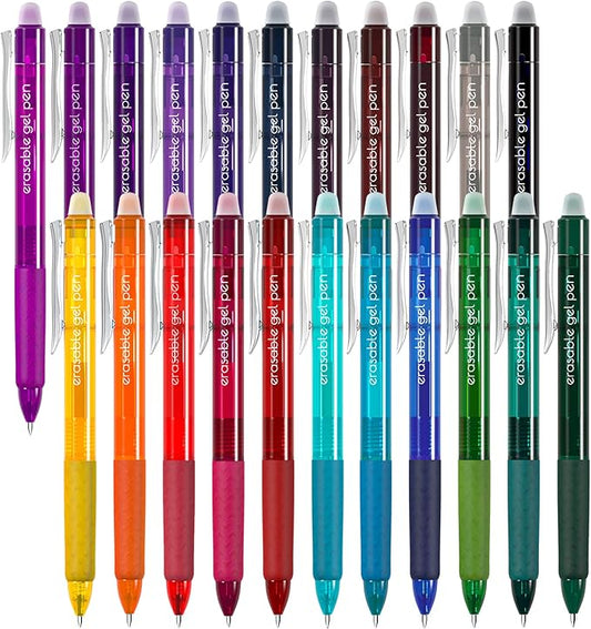Vanstek 22 Colors Retractable Erasable Gel Pens Clicker, Fine Point(0.7), Make Mistakes Disappear, Premium Comfort Grip for Drawing Writing Planner and Crossword Puzzles-DeskLoop Office