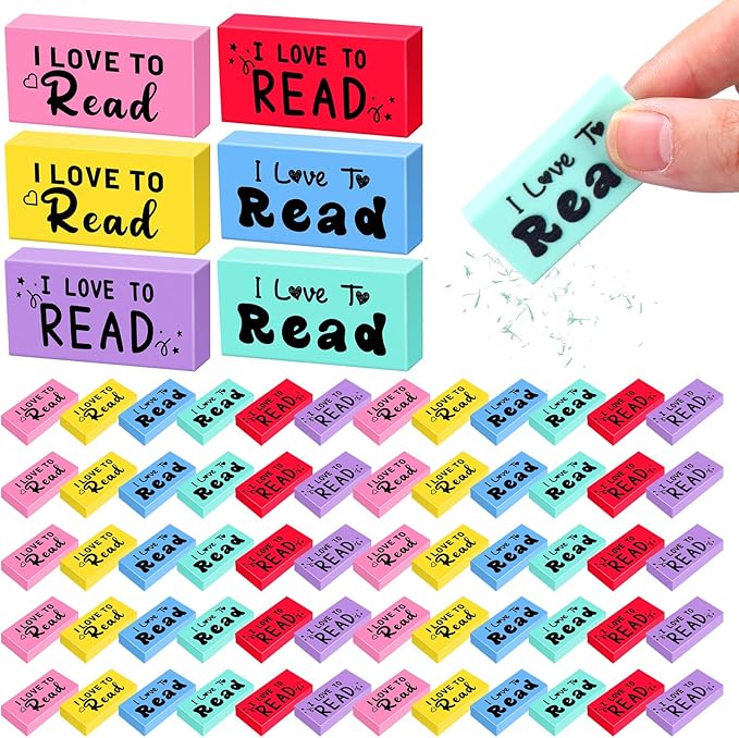100 Pcs Inspirational Erasers for Kids Back to School Gifts I Love to Read Small Colorful Pencil Erasers for Students Classroom Cute Motivational Gift for Drawing School Office Supplies-DeskLoop Office