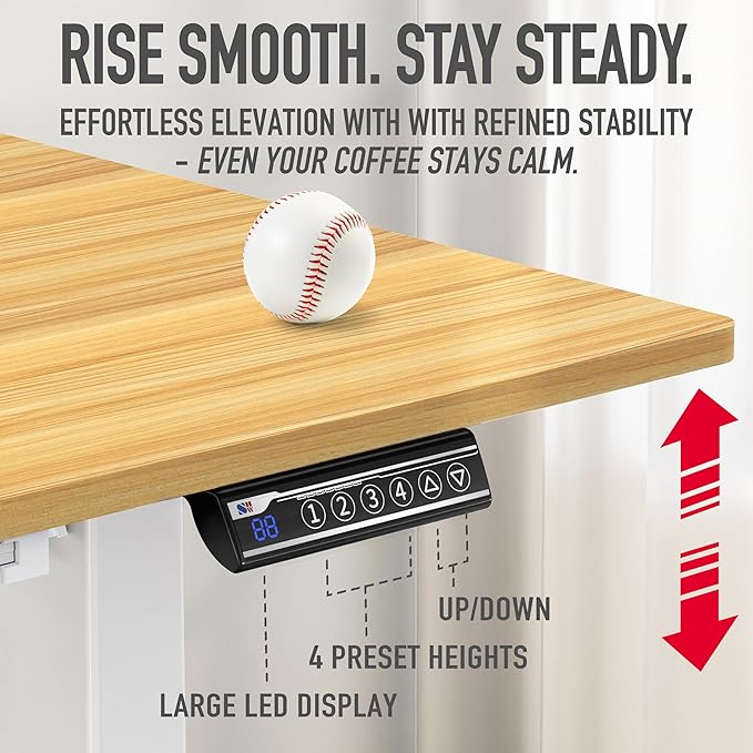 SHW 40-Inch Electric Height Adjustable Standing Desk with Drawer, Memory Preset and Cable Management Tray, Oak-DeskLoop Office