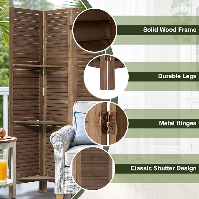 NicBex 6 Panel Room Divider,5.6FT Wood Carved Room Dividers with Display Shelves Folding Privacy Screens Portable Freestanding Partition Wall Dividers for Room Separation, Bedroom Office,Dark Brown-DeskLoop Office
