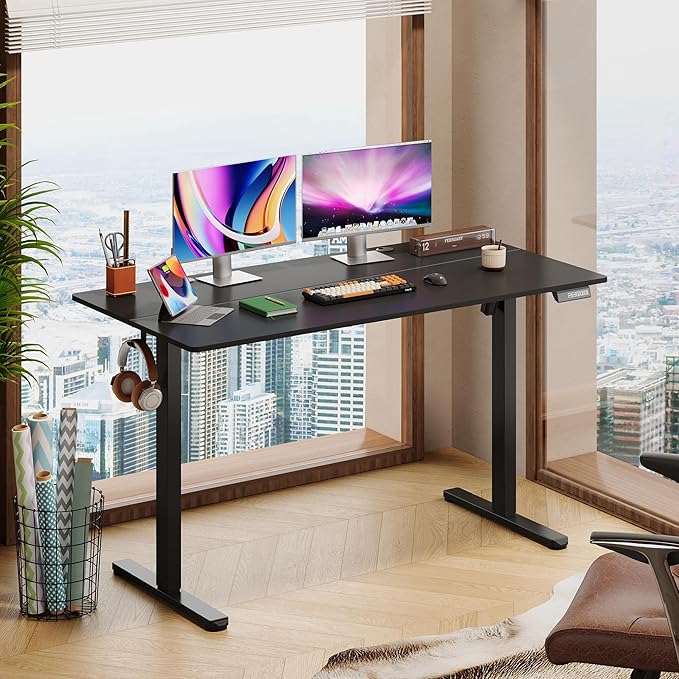 DEVAISE 55 Inch Electric Standing Desk, 3 Adjustable Height Stand up Desk for Home Office, Ergonomic Sit to Stand Desk with LED Touchscreen, Headphone Hook, 3 Memory Preset Computer Desk (Black)-DeskLoop Office