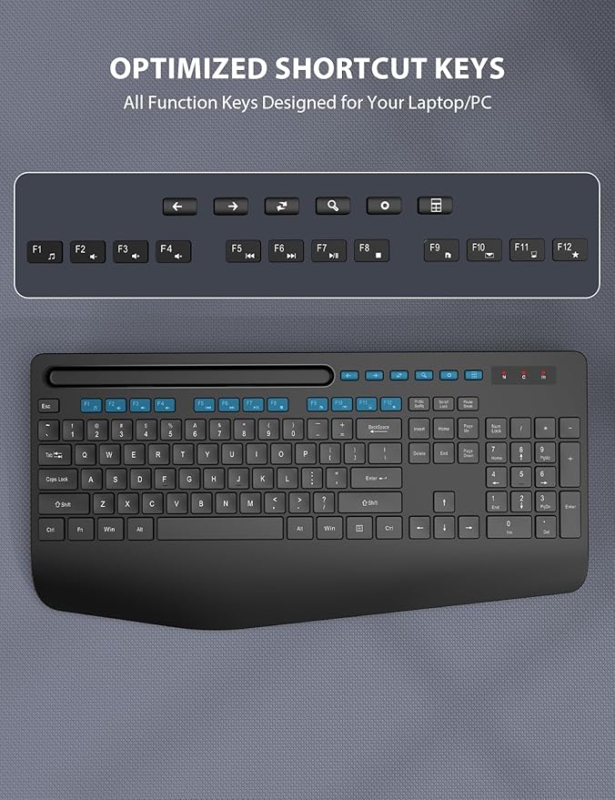 Wireless Keyboard and Mouse Combo 2 Pack - Full-Sized Ergonomic Keyboard with Wrist Rest, Phone Holder, Sleep Mode, Silent 2.4GHz Cordless Keyboard Mouse Combo for Computer, Laptop, PC, Mac, Windows-DeskLoop Office