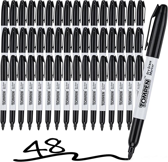 Dry Erase Markers Fine Tip,Black,48 Count Bulk,Thin Erasable Whiteboard Markers with Low Odor Ink Quick-Drying for Calendar Boards Office Home School Writing Planning-DeskLoop Office