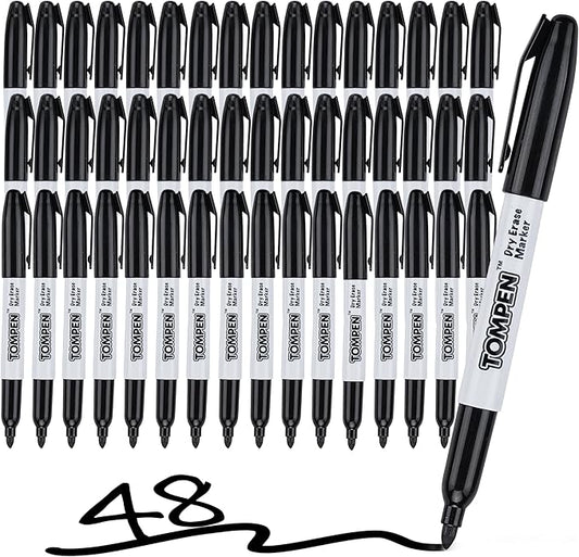 Dry Erase Markers Fine Tip,Black,48 Count Bulk,Thin Erasable Whiteboard Markers with Low Odor Ink Quick-Drying for Calendar Boards Office Home School Writing Planning-DeskLoop Office