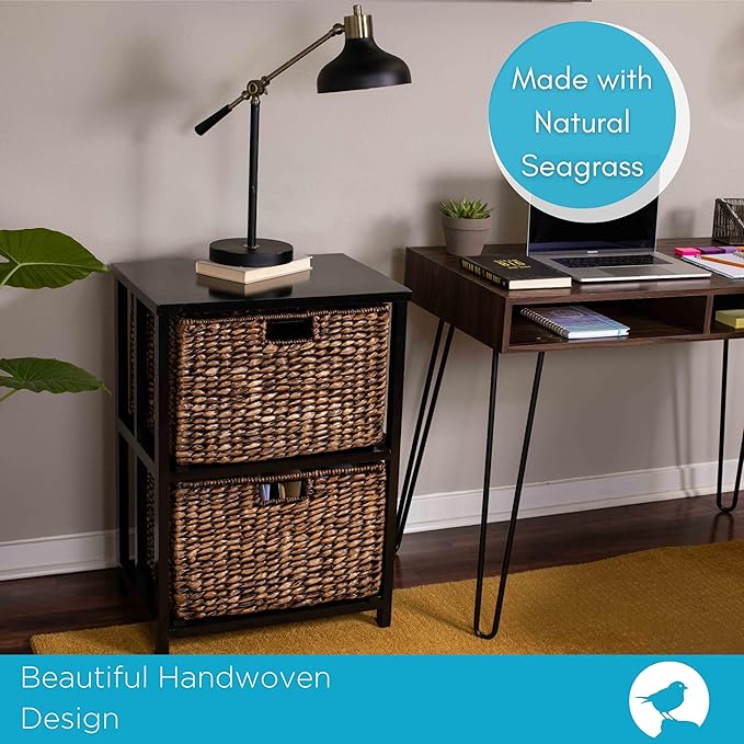 BIRDROCK HOME 2 Tiered File Cubby w/Wood Top - File Cabinet, Home Office Storage, Nightstand, Decorative Wooden Organizer | Desk, Modern Table, Shelves, Side Table, Craft Furniture - Brown Wash-DeskLoop Office