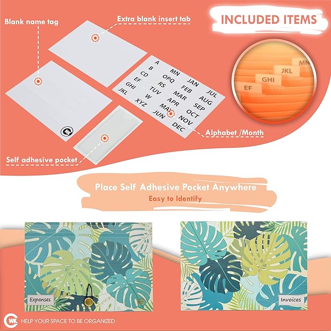 CNK File Folders Organizer with 13 Pockets Accordion Expanding Folder Documents Receipt Document Paper Pocket Filing Accordian Important expandable holder files alphabetical Labels Letter-DeskLoop Office
