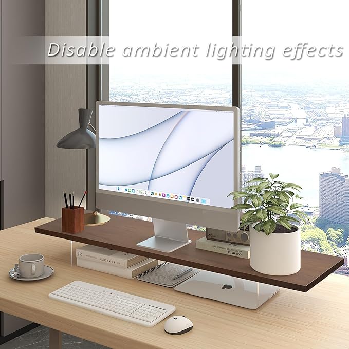 Monitor Stand Riser,Wood & Acrylic Computer Monitor Stand with LED Light,Desk Accessories Desktop Organizer Stand for Computer,Laptop,Printer,PC & TV Screen-DeskLoop Office