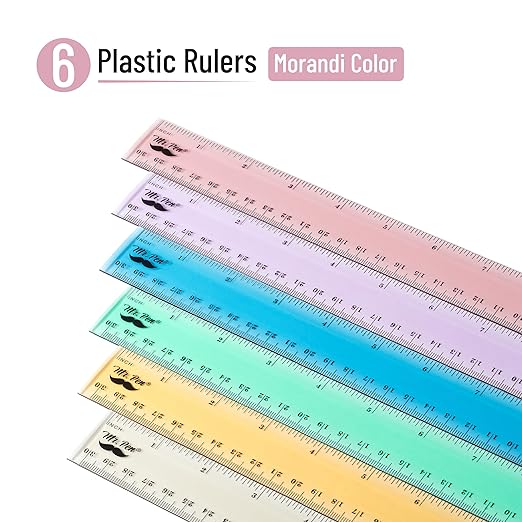 Mr. Pen- Plastic Rulers, 12 Inch, 6 Pack, Morandi Colors, Metric & Imperial, Clear Ruler Set-DeskLoop Office