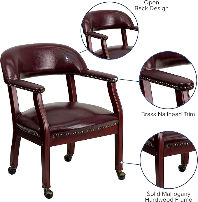 EMMA + OLIVER Oxblood Vinyl Luxurious Conference Chair with Casters-DeskLoop Office