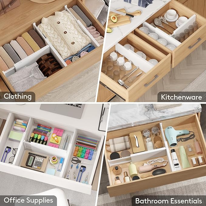 Lifewit 12 Pack Drawer Dividers Plastic 6" High, 13.5-22" Adjustable Drawer Organizers for Clothes, Expandable Dresser Separators in Bedroom/Bathroom/Kitchen/Fridge/Office Organization and Storage-DeskLoop Office