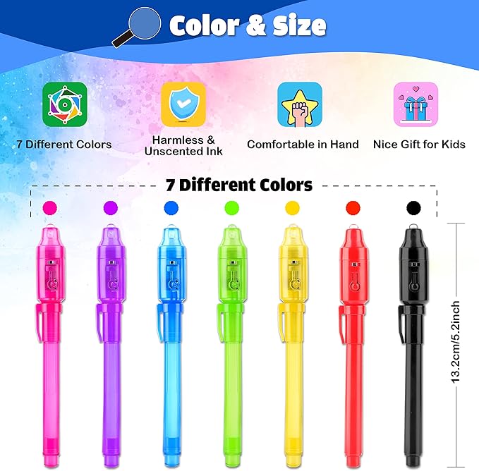 GIFTINBOX Invisible Ink Pen, 28PCS Spy Pen with UV Light for Kids, Birthday Party Favors for Kids 4-8 8-12, Classroom Prize for Students Magic Marker for Secret Message-DeskLoop Office