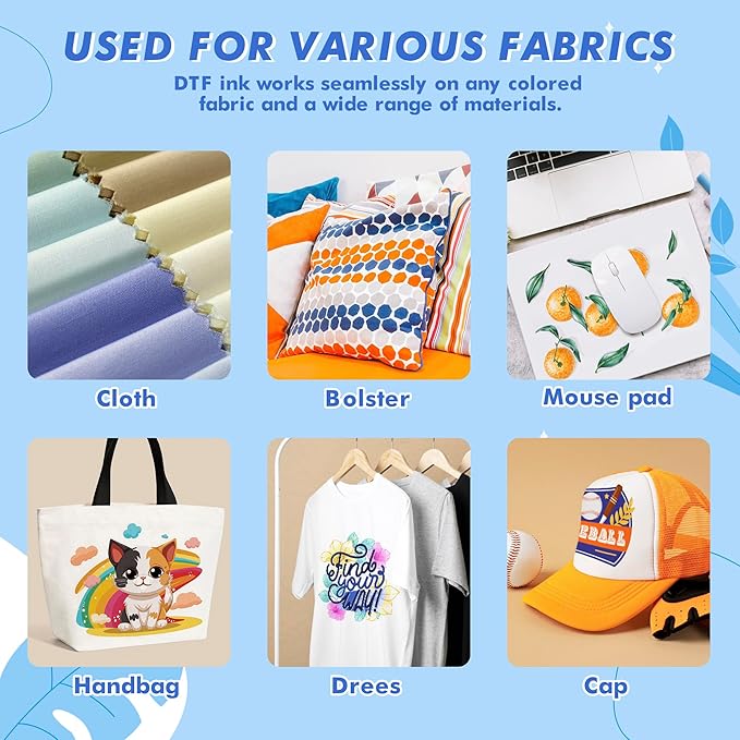 Premium DTF Ink 6000 ml, DTF Transfer Ink for PET Film, Refill Ink for printheads ET-8550, XP-15000, XP600, I3200, L1800, Direct to Film Heat Transfer Printing, 1000ml x 6 (2W+BKCMY)-DeskLoop Office