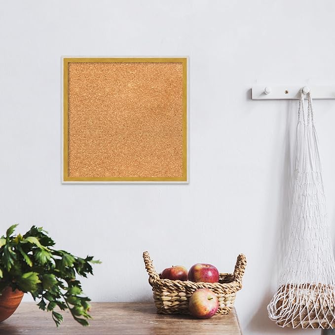 Amanti Art Natural Cork Board for Wall, 15x15 Vision Board with White Frame, Small Corkboard Office Decor for Home Organization, Modern Corkboard Pinboard to Display Items for Home Organization in-DeskLoop Office
