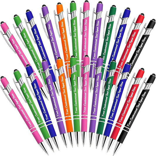 Personalized Ballpoint Pen 24pcs, Custom Pens Free Engraved Bulk with Name Logo, Soft Black Ink Stylus with Touch Metal Office, Gift for Anniversaries, Graduations, Birthdays-DeskLoop Office