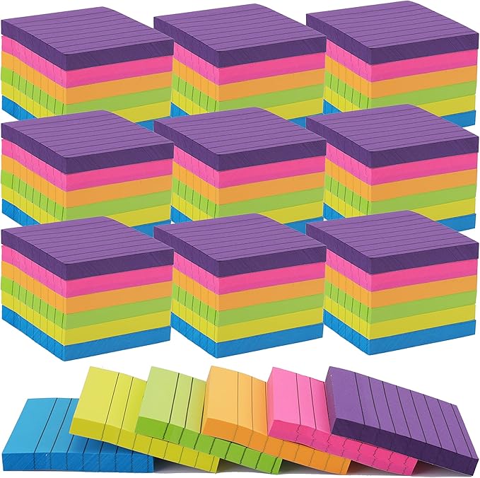 Nicunom 30 Pack Lined Sticky Notes 3x3 in, 3000 Sheets Bright Ruled Post Stickies Colorful Sticky Note Pads Super Sticking Power Memo Pads for Office Home School, 100 Sheets/Pad-DeskLoop Office