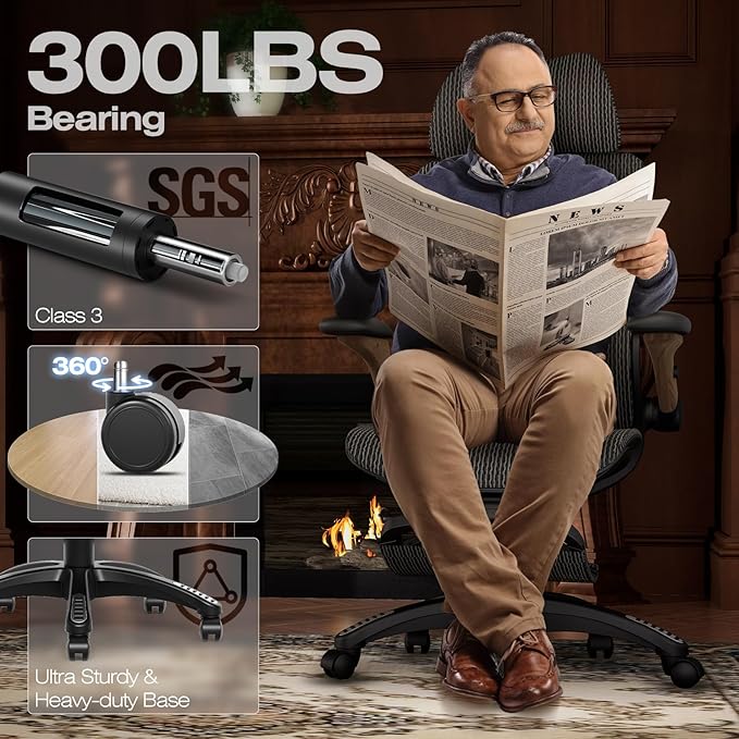 ELABEST X100 Ergonomic Office Chair with Footrest, Big and Tall Home Desk Chair with 5D Flip-Up Arms, Adjustable 5D Lumbar Support,High Back Rolling Computer Chair, Swivel Mesh Chairs (Library Oak)-DeskLoop Office