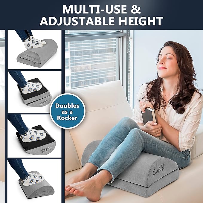 ComfiLife Foot Rest for Under Desk at Work – Adjustable Desk FootRest for Office Chair, Gaming Accessories – Ergonomic Teardrop Design for Back, Hip & Leg Pain Relief – 100% Memory Foam (Gray)-DeskLoop Office