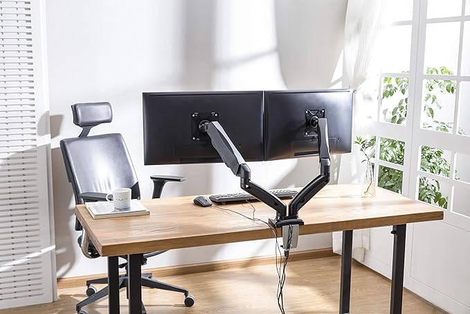 Rocelco 46" Large Height Adjustable Standing Desk Converter with Dual Monitor Mount Arm BUNDLE - Quick Sit Stand Up Computer Workstation Riser - Retractable Keyboard Tray - Black (R DADRB-46-MA2)-DeskLoop Office