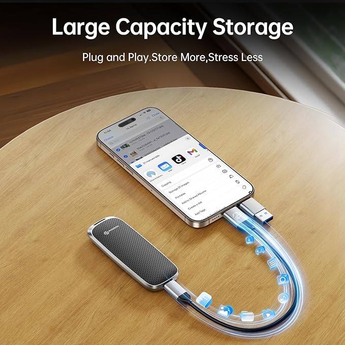 PHIXERO P10PRO External NVMe SSD 256GB, Up to 1050MB/s, USB 3.2 Gen2, Includes 2-in-1 USB C Cable, Portable Hard Drive for iPhone 15+/Android/Windows/Mac, Black-DeskLoop Office