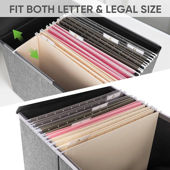 BALEINE File Organizer Box with Lid, Collapsible File Folder Organizer with Plastic Slide, Hanging File Folder Box for Office Document Storage (1 Pack, Grey)-DeskLoop Office