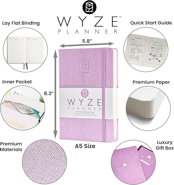 Undated Daily Planner – 6-Month A5 Productivity Organizer with Full Page Per Day, Hourly Schedule, Goal Setting, Habit Tracker, Weekly & Monthly Pages – Hardcover Time Management Notebook (Lilac)-DeskLoop Office