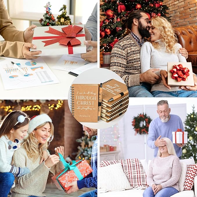 Christian Prayer Journal Spiral Notebooks Bulk with Pens - Small Notepads (4.13”x5.43”) - inspirational Gifts for Women men,Church Members & Bible Study Groups (60 sets Brown)-DeskLoop Office