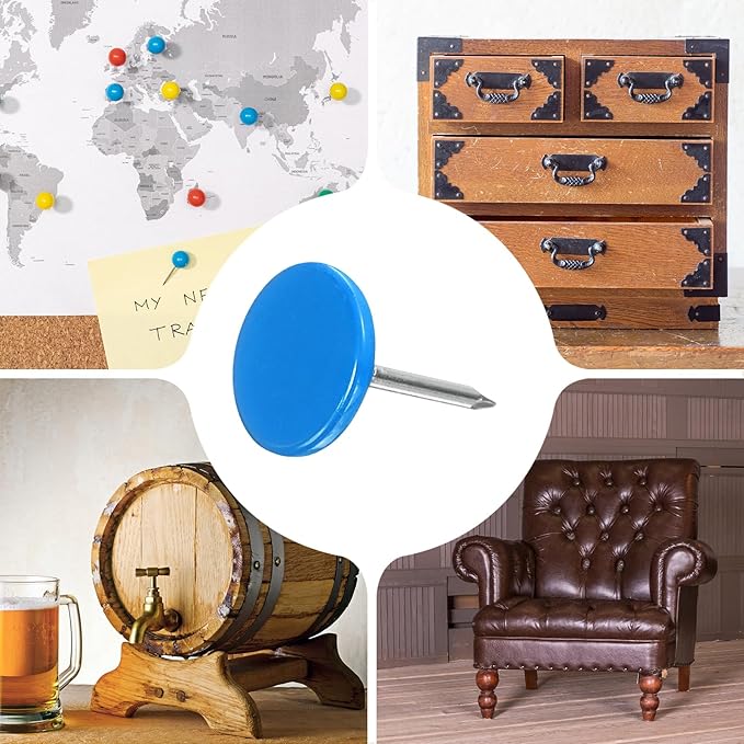 uxcell 150Pcs Upholstery Tacks, 11mmx15mm Flat Head Thumb Tack Decorative Furniture Nails Push Pins for Furniture Sofa Headboards, Blue-DeskLoop Office