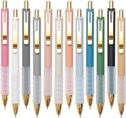 1.0mm Ballpoint Pens Retractable Cute Black Ink Pens with Silicone Grip Smooth Writing Suitable for Office, Note-taking (12 pcs)-DeskLoop Office