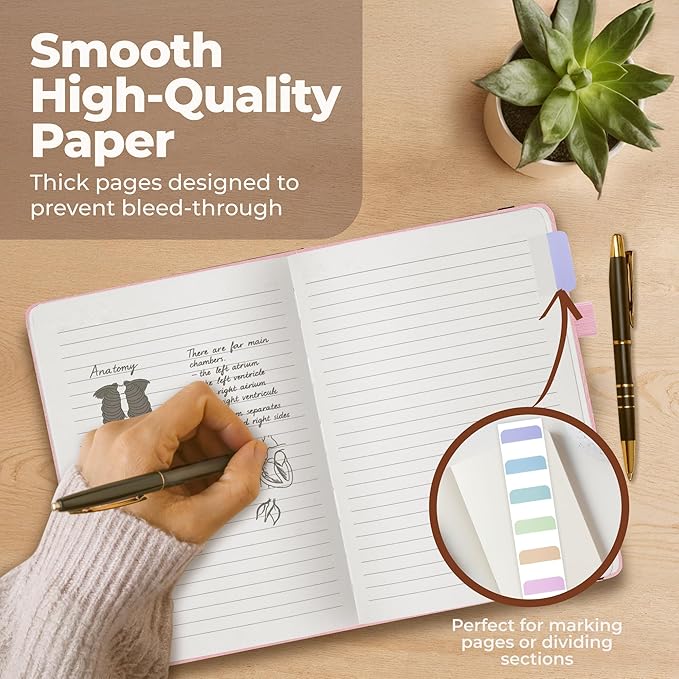 Lined Leather Bound Journal Notebook, A5 Hardcover - Pink 5.8x8.3" - Thick 300 Pages College Ruled Paper Journals for Men and Women - Personal and Professional Note Book for Writing & Journaling-DeskLoop Office