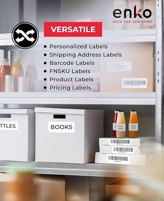 enKo 4" x 2" Labels for Zebra Desktop Printers (3 Rolls | 2,250 Labels) Direct Thermal Address Mailing Shipping Barcode FBA Stickers FNSKU Label for Zebra and Eltron (Perforated)