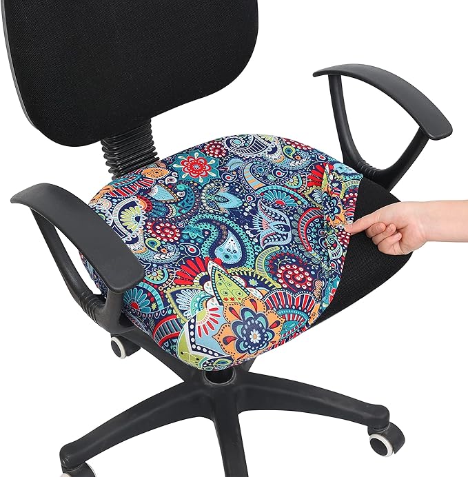 Smiry Printed Office Computer Chair Seat Covers, Stretch Fit Universal Desk Rotating Chair Cover Washable Removable Seat Cushion Protectors - Blue Green-DeskLoop Office