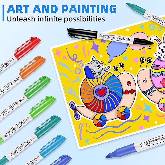 Permanent Markers Assorted Colors Set, 8 Colored Markers 8 Pack, Fine Point,Works on Wood, Plastic, Metal, and More, for Adults, Artist, Taecher, Kids