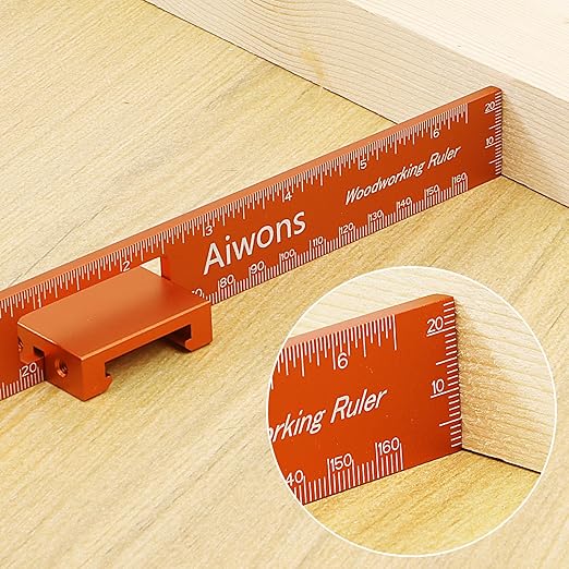 Woodworking Ruler Pocket Rule -12/8/6 Inch Precision Pocket Ruler with 45°& 30°Metal Slide Stop - Wood Marking Ruler Metric Inch Measuring Scribing Rulers - Aluminum Alloy Square Ruler-DeskLoop Office