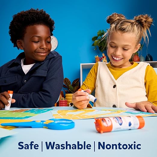 Elmer's BlooStick Buddies Glue Sticks, Disappearing Blue Glue Stick, Anti-Roll Cap, 6g, 48 Count-DeskLoop Office