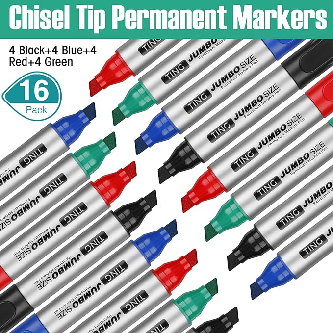 Fuutreo 16 Pcs Jumbo Size Permanent Markers Bulk Large Chisel Tip Permanent Markers Thick Waterproof Jumbo Pens Set Huge Poster Supplies(Multicolor)-DeskLoop Office