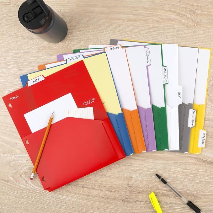 Five Star 8-Tab Binder Pocket Dividers, Plastic Tabbed Divider - Image 8
