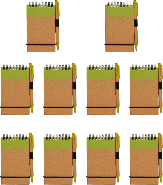 DISCOUNT PROMOS 10 Recyclable Spiral Small Notebooks Pack - 60 Lined Pages - Lime Green-DeskLoop Office