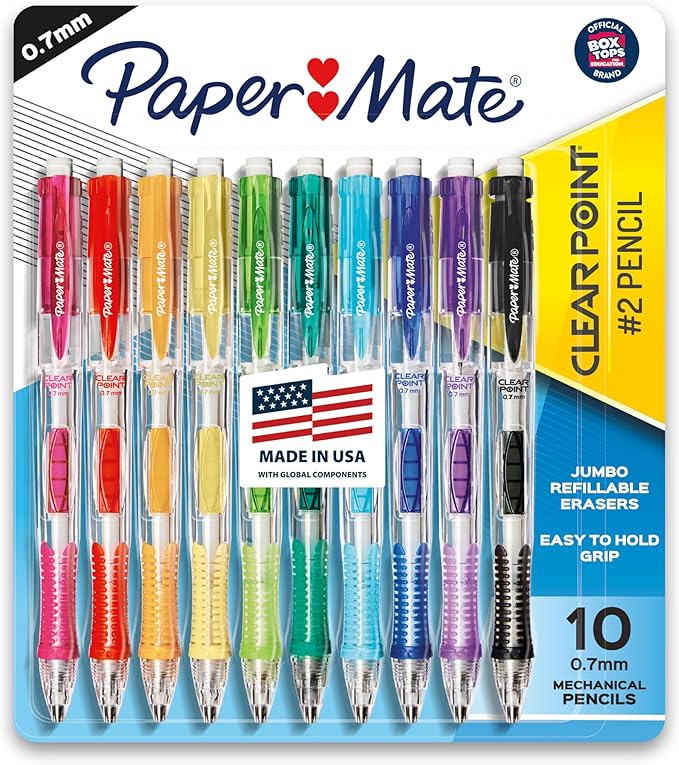 Paper Mate Clearpoint Mechanical Pencils, 0.7mm HB #2 Pencil Lead, 2 Pencils, Assorted Barrel Colors, 10 Count - Back to School,Teacher Supplies, Drawing, Sketching-DeskLoop Office