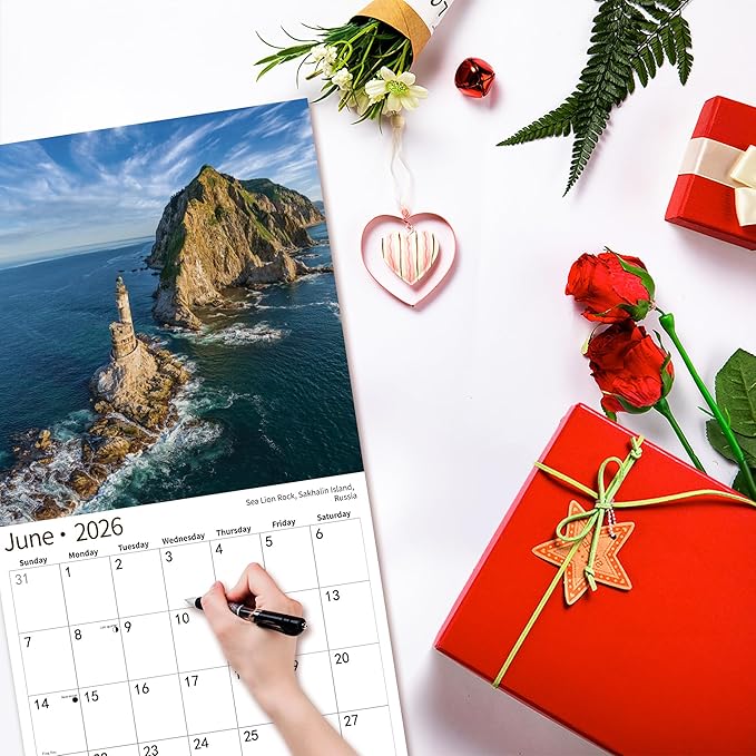 2026 Wall Calendar,Calendar 2026, July 2025 - December 2026, Wall Calendar Exotic Destinations, 12" x 24" Opened,Full Page Months Thick & Sturdy Paper for Calendar Organizing & Planning-DeskLoop Office