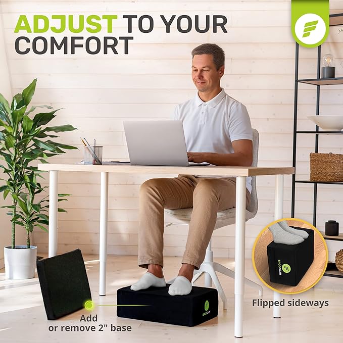 ErgoFoam XL Foot Rest for Under Desk at Work for Stools & High Chairs Chiropractor-Endorsed 2in1 Adjustable Under Desk Footrest Ergonomic High-Density Compression-Resistant Foam Nonslip Foot Rest-DeskLoop Office