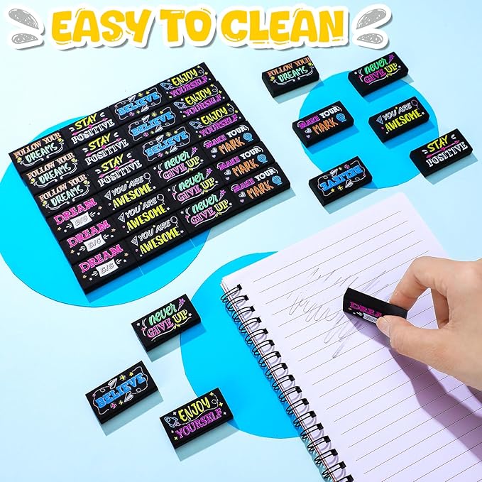 100 Pcs Inspirational Pencil Erasers Bulk for Kids Fun Motivational Eraser School Supplies Back to School Office Supplies for Classroom Office Teacher Artists (Colorful Chalkboard)-DeskLoop Office