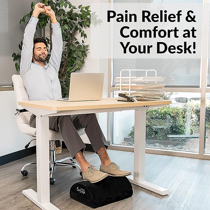 ComfiLife Foot Rest for Under Desk at Work – Adjustable Height Memory Foam Foot Stool for Under Desk, Office Chair & Gaming Chair – Ergonomic Footrest for Back & Hip Pain Relief (Black)-DeskLoop Office