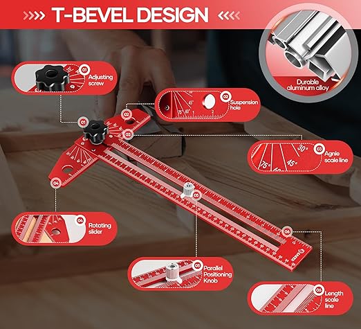 Saker Woodworking Scriber Marking Line Ruler, Adjustable Aluminum Alloy Sliding T-Square Ruler,Precision Line Drawing aid Ruler with Angle Adjustment Scale-DeskLoop Office