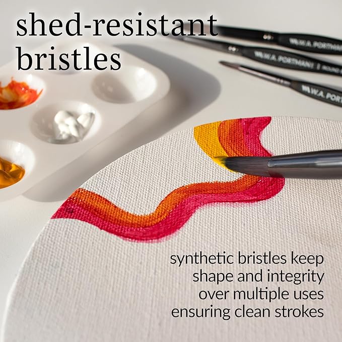 WA Portman Round Acrylic and Watercolor Paint Brushes 4pc Set - 100% Vegan, Cruelty-Free Round Paint Brushes for Acrylic Painting and Watercolor Painting with Triangular Comfort Grip-DeskLoop Office