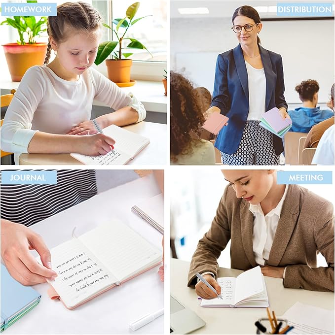 feela 6 Pack Pocket Small Notebooks Bulk, Mini Cute Memo Notepads Hardcover College Ruled Lined Journals with Pen Holder for Women Girls Office School, with 6 Black Pens, 3.5”x 5.5”, A6, Pastel Colors-DeskLoop Office